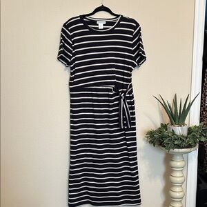 Cynthia Rowley Navy Blue and White Striped Maxi Dress.